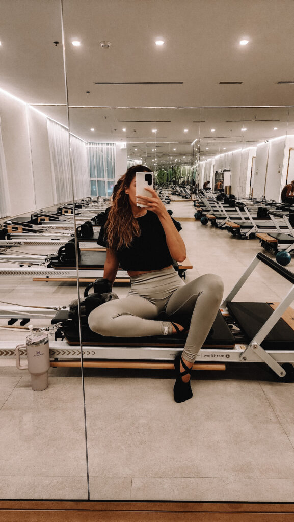 fit girl mirror selfie reformer pilates
